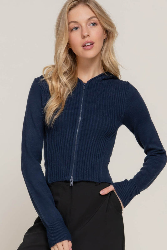 2-Way Zip Closure Cropped Hoodie - Rosa Apparel