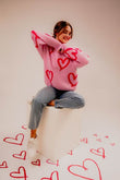 LE LIS Long Sleeve Round Neck Heart Printed Sweater - Rosa Apparel