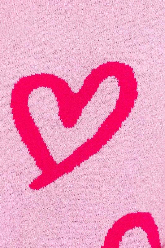LE LIS Long Sleeve Round Neck Heart Printed Sweater - Rosa Apparel