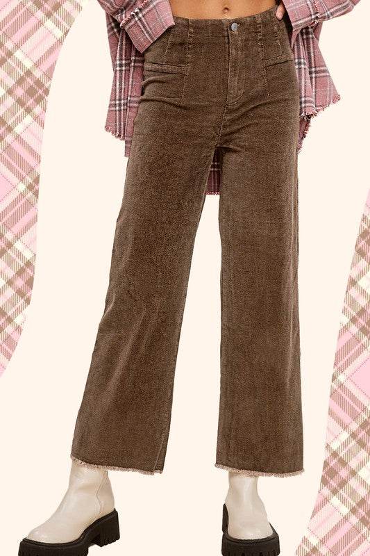 La Miel Casual Candice Raw Edge Hem Zip Fly Cotton Pants - Rosa Apparel