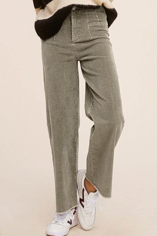 La Miel Casual Candice Raw Edge Hem Zip Fly Cotton Pants - Rosa Apparel