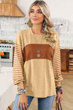 Shewin Colorblock Striped Bishop Sleeve Side Slits Top - Rosa Apparel