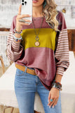 Shewin Colorblock Striped Bishop Sleeve Side Slits Top - Rosa Apparel