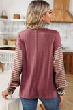 Shewin Colorblock Striped Bishop Sleeve Side Slits Top - Rosa Apparel