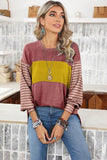 Shewin Colorblock Striped Bishop Sleeve Side Slits Top - Rosa Apparel