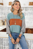 Shewin Colorblock Striped Bishop Sleeve Side Slits Top - Rosa Apparel