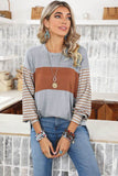 Shewin Colorblock Striped Bishop Sleeve Side Slits Top - Rosa Apparel