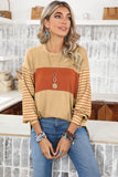 Shewin Colorblock Striped Bishop Sleeve Side Slits Top - Rosa Apparel