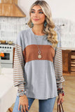 Shewin Colorblock Striped Bishop Sleeve Side Slits Top - Rosa Apparel