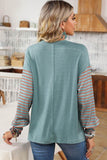 Shewin Colorblock Striped Bishop Sleeve Side Slits Top - Rosa Apparel