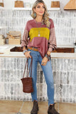 Shewin Colorblock Striped Bishop Sleeve Side Slits Top - Rosa Apparel