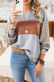 Shewin Colorblock Striped Bishop Sleeve Side Slits Top - Rosa Apparel