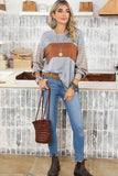 Shewin Colorblock Striped Bishop Sleeve Side Slits Top - Rosa Apparel