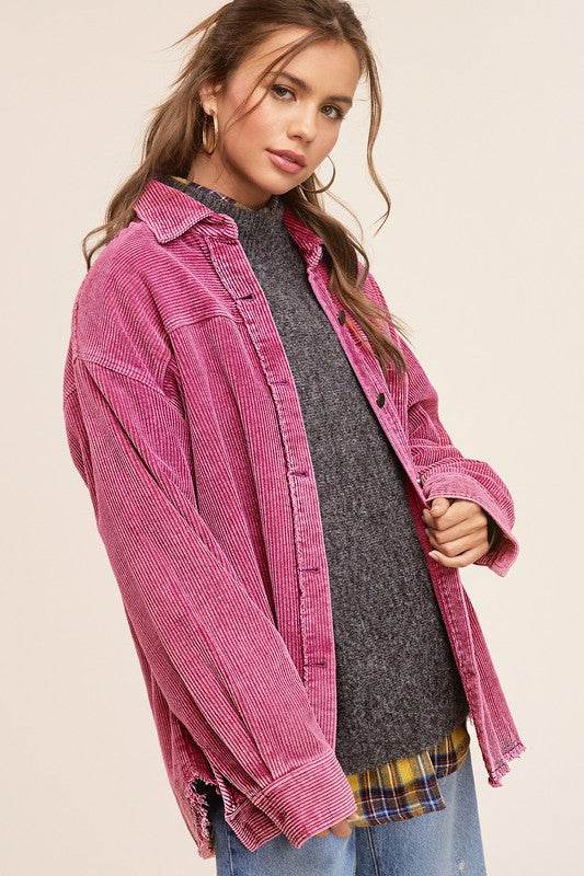 La Miel Daisy Collar Neck Hip Length Long Sleeves Jacket - Rosa Apparel