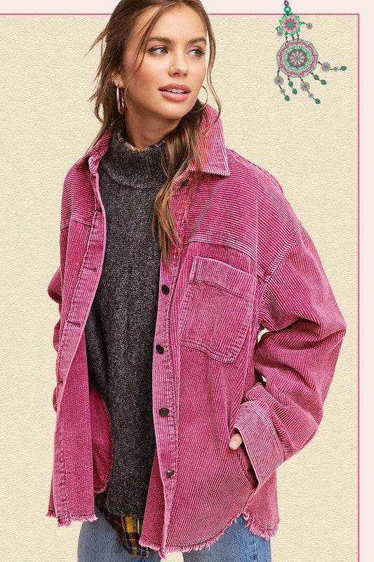 La Miel Daisy Collar Neck Hip Length Long Sleeves Jacket - Rosa Apparel