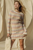 Gilli Round Neck Bell Sleeve Knitted Sweater Mini Dress - Rosa Apparel