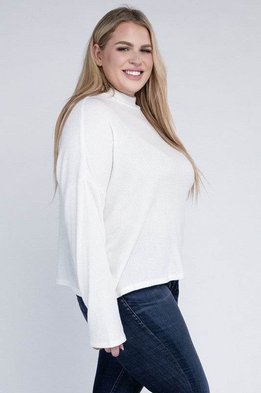 Ambiance Plus Drop Shoulder Long Sleeve Mock Neckline Sweater - Rosa Apparel