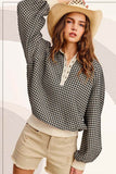 La Miel Oversized Two-Tone Textured Long Sleeve Sweatshirt - Rosa Apparel