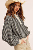 La Miel Oversized Two-Tone Textured Long Sleeve Sweatshirt - Rosa Apparel