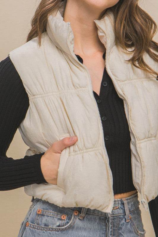 Love Tree High Neck Puffer Sleeveless Vest - Rosa Apparel
