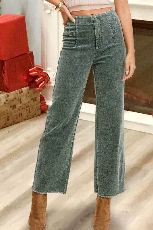 La Miel Casual Candice Raw Edge Hem Zip Fly Cotton Pants - Rosa Apparel