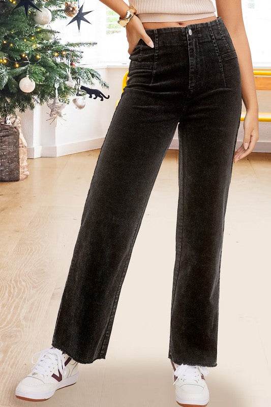 La Miel Casual Candice Raw Edge Hem Zip Fly Cotton Pants - Rosa Apparel