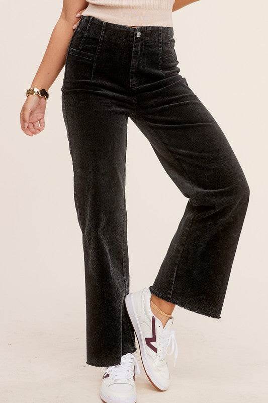 La Miel Casual Candice Raw Edge Hem Zip Fly Cotton Pants - Rosa Apparel
