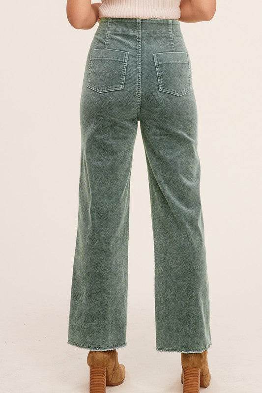La Miel Casual Candice Raw Edge Hem Zip Fly Cotton Pants - Rosa Apparel