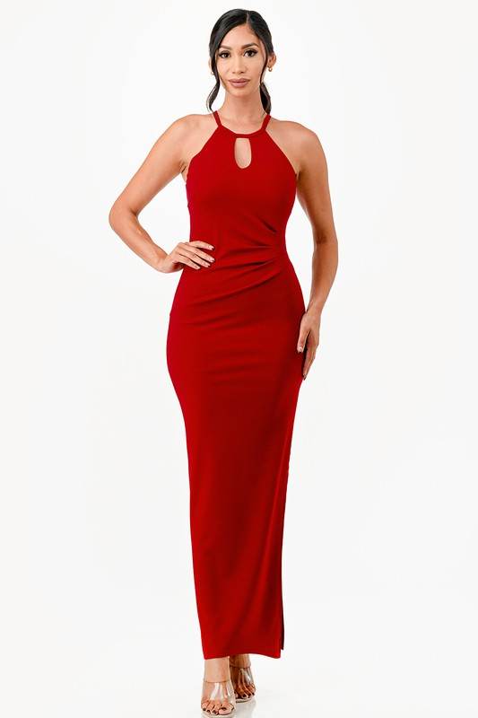 La Scala A-Line Elegant Side Slits Spaghetti Straps Dress - Rosa Apparel