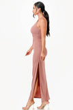 La Scala A-Line Elegant Side Slits Spaghetti Straps Dress - Rosa Apparel