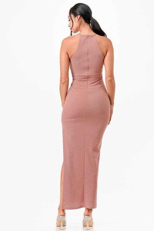 La Scala A-Line Elegant Side Slits Spaghetti Straps Dress - Rosa Apparel