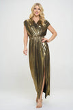 Renee C. Sleeveless Metallic Maxi Dress Gold - Rosa Apparel