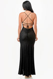 La Scala Mermaid Glittered Back Lace Up Open Slit Sleeveless Dress - Rosa Apparel