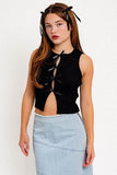 LE LIS Satin Bow Detail Round Neck Sleeveless Sweater Top - Rosa Apparel
