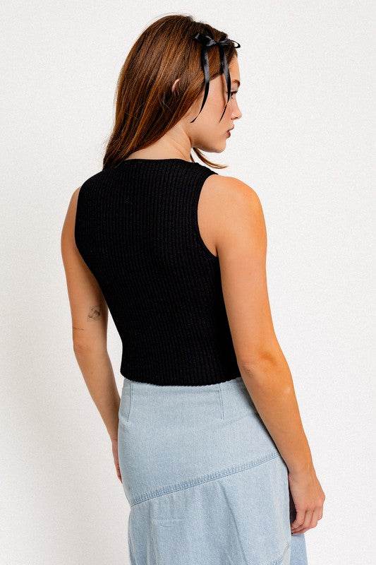 LE LIS Satin Bow Detail Round Neck Sleeveless Sweater Top - Rosa Apparel