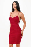 LA Scala Glittered Back Lace Up Waist Shirring Bodycon Mini Dress - Rosa Apparel