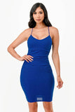LA Scala Glittered Back Lace Up Waist Shirring Bodycon Mini Dress - Rosa Apparel