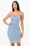 LA Scala Glittered Back Lace Up Waist Shirring Bodycon Mini Dress - Rosa Apparel