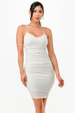 LA Scala Glittered Back Lace Up Waist Shirring Bodycon Mini Dress - Rosa Apparel