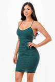 LA Scala Glittered Back Lace Up Waist Shirring Bodycon Mini Dress - Rosa Apparel