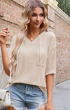 Miss Sparkling V-Neck Drawstring Knit Pocket Top