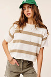La Miel Lightweight Stripe Round Neck Short Sleeve Sweater - Rosa Apparel