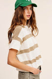 La Miel Lightweight Stripe Round Neck Short Sleeve Sweater - Rosa Apparel