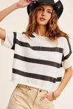 La Miel Lightweight Stripe Round Neck Short Sleeve Sweater - Rosa Apparel