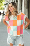BiBi Multi-Color Checker Round Neck Sweater Vest - Rosa Apparel