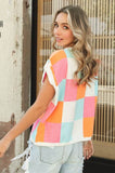 BiBi Multi-Color Checker Round Neck Sweater Vest - Rosa Apparel