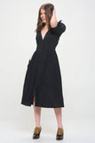 Jade By Jane 3/4 Puff Sleeves Texture V-Neck Button Down Midi Dress - Rosa Apparel