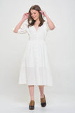 Jade By Jane Plus 3/4 Puff Sleeves Textured Button Down V-Neck Midi Dress - Rosa Apparel