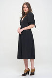 Jade By Jane 3/4 Puff Sleeves Texture V-Neck Button Down Midi Dress - Rosa Apparel