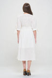 Jade By Jane Plus 3/4 Puff Sleeves Textured Button Down V-Neck Midi Dress - Rosa Apparel